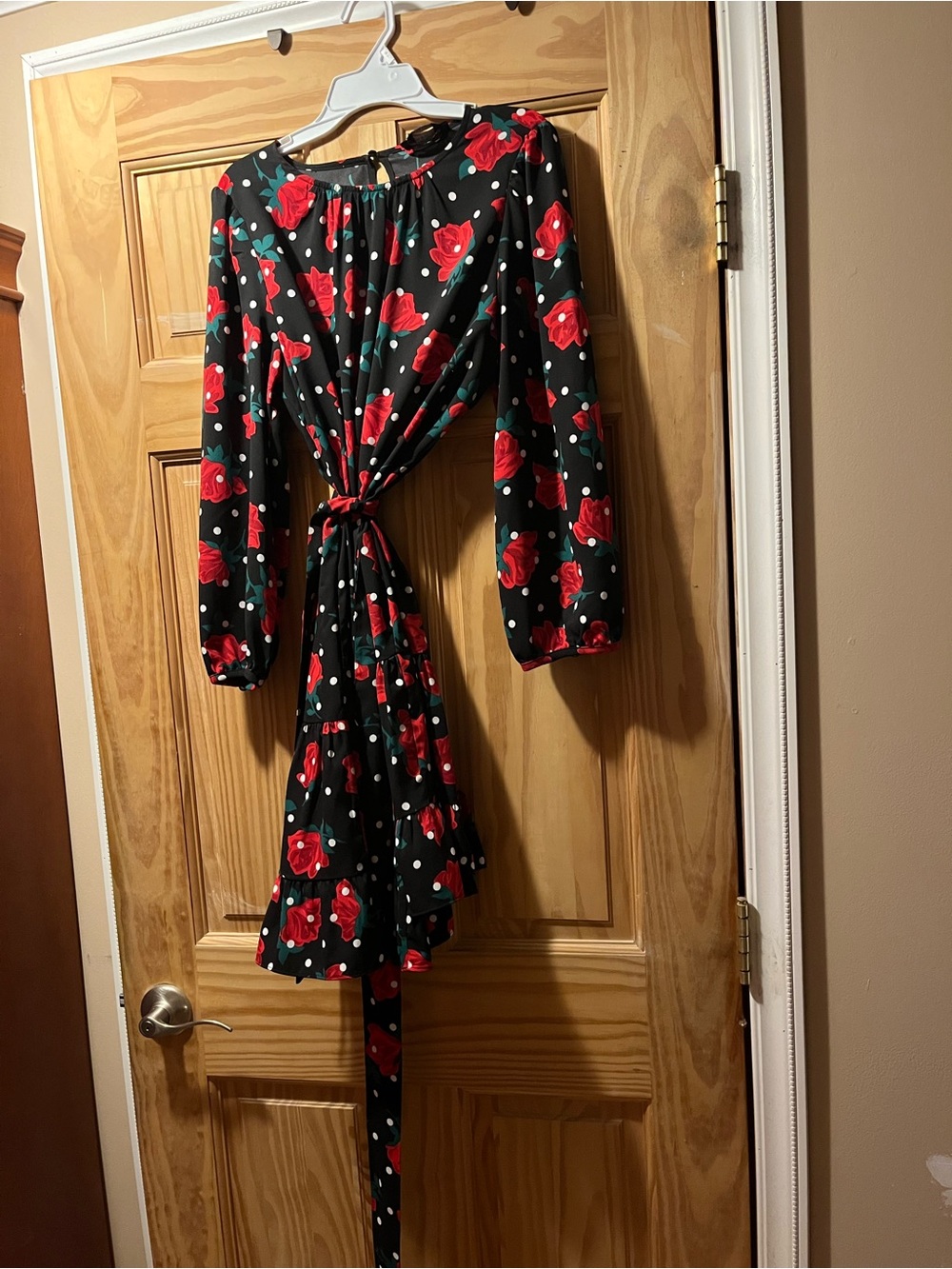 kate spade Black Long Sleeve Dress with Red Rose & White Dot Print